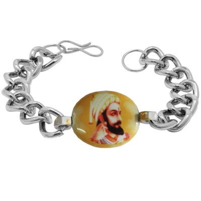 Elegant Silver shivaji Maharaj Stainless steel Bracelets